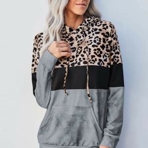 Gray Leopard Tie Dye Colorblock Hoodie